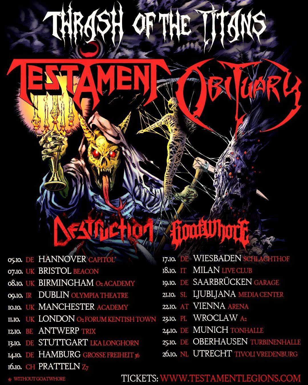 Testament & Obituary Birmingham Tickets, 8 October | Event in Birmingham | AllEvents