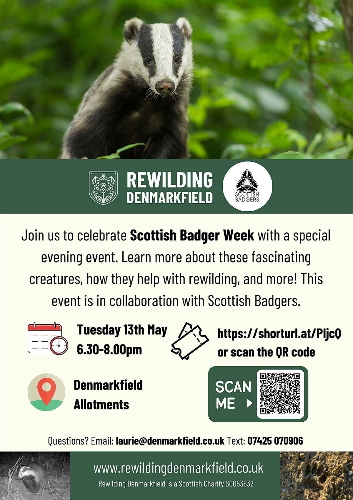 Getting to know badgers at Rewilding Denmarkfield, 13 May | Event in Perth | AllEvents