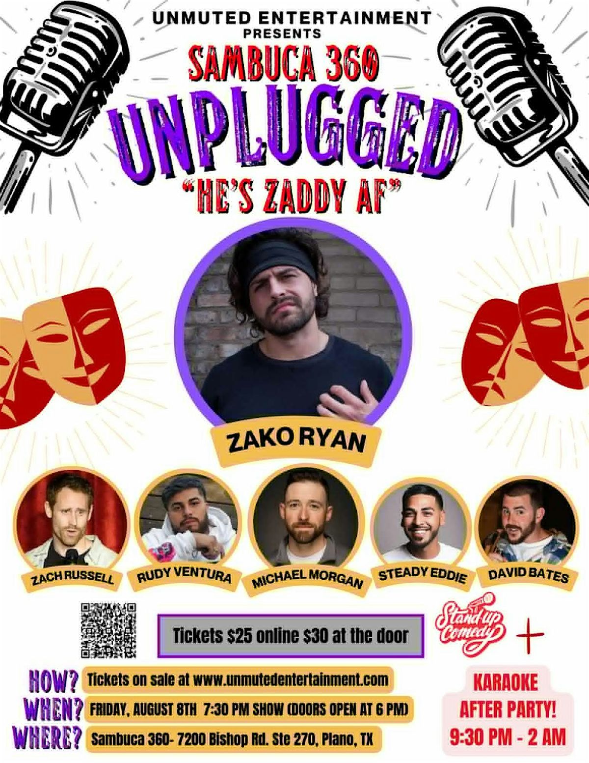 Sambuca 360 Unplugged: "Zaddy AF" Stand Up Comedy + Karaoke After Party, 8 August | Event in Plano