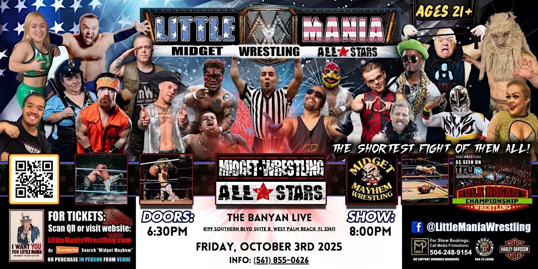 Midget Mayhem Wrestling Rips Through the Ring! West Palm Beach FL 21+, 3 October | Event in West Palm Beach