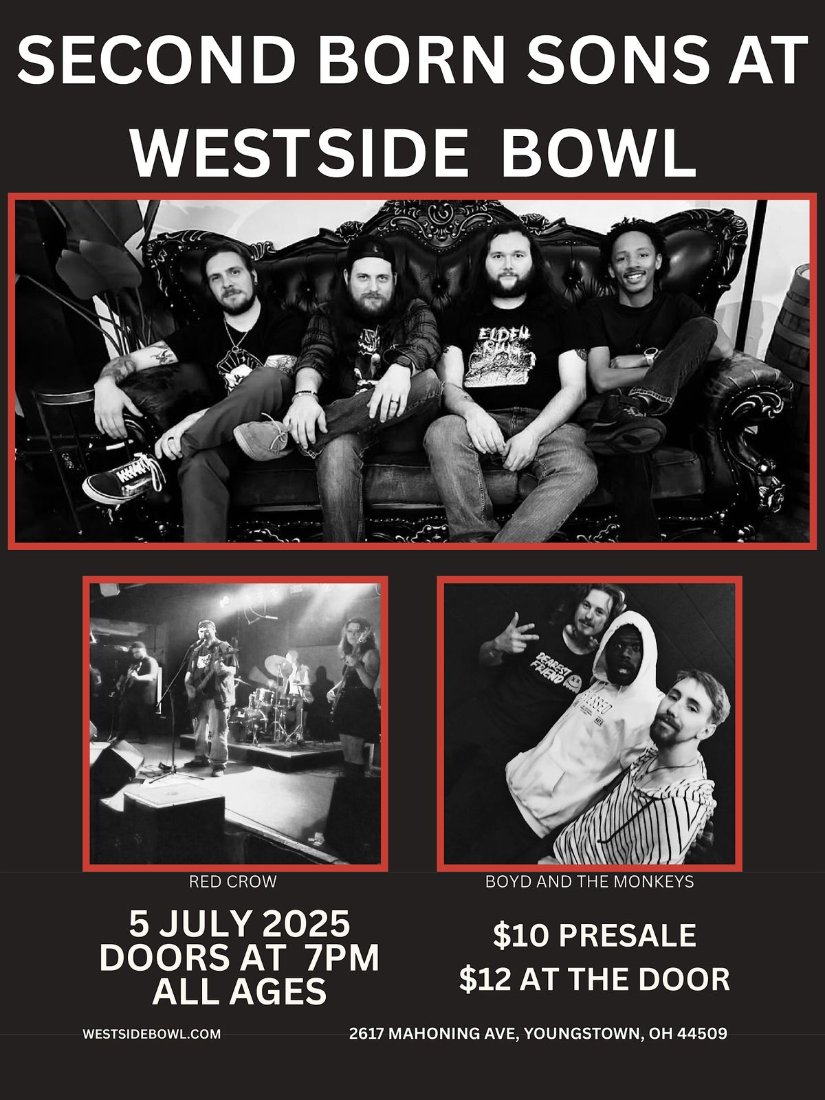 Second Born Sons/Red Crow/Boyd and The Monkeys, 5 July | Event in Youngstown | AllEvents
