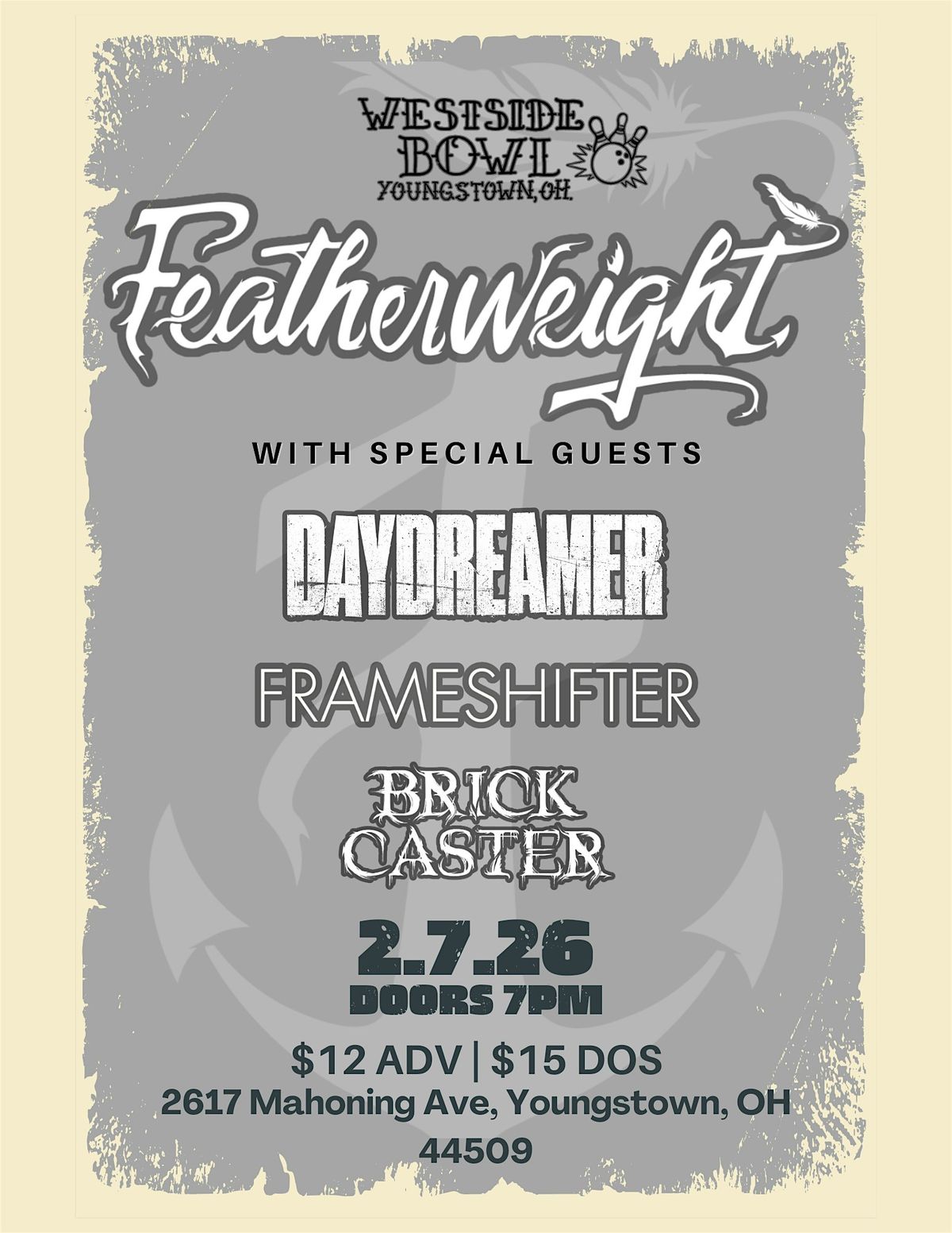 Featherweight/Daydreamer/Frameshifter/Brick Caster, 7 February | Event in Youngstown | AllEvents