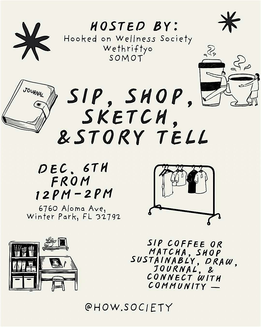 Sip, Shop, Sketch, & Story tell, 6 December | Event in Winter Park | AllEvents