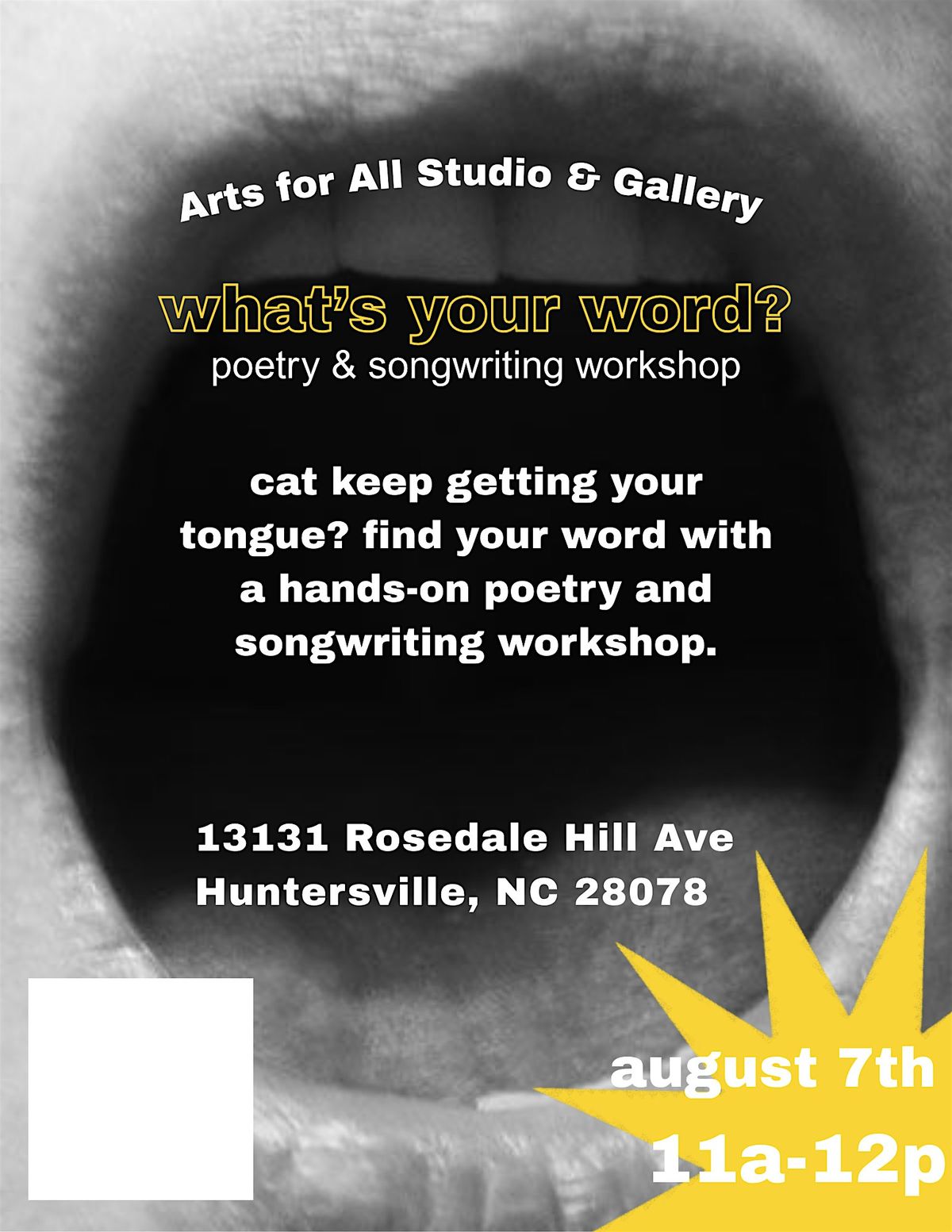 What's Your Word? Poetry and Spoken Word Workshop, 7 August | Event in Huntersville | AllEvents