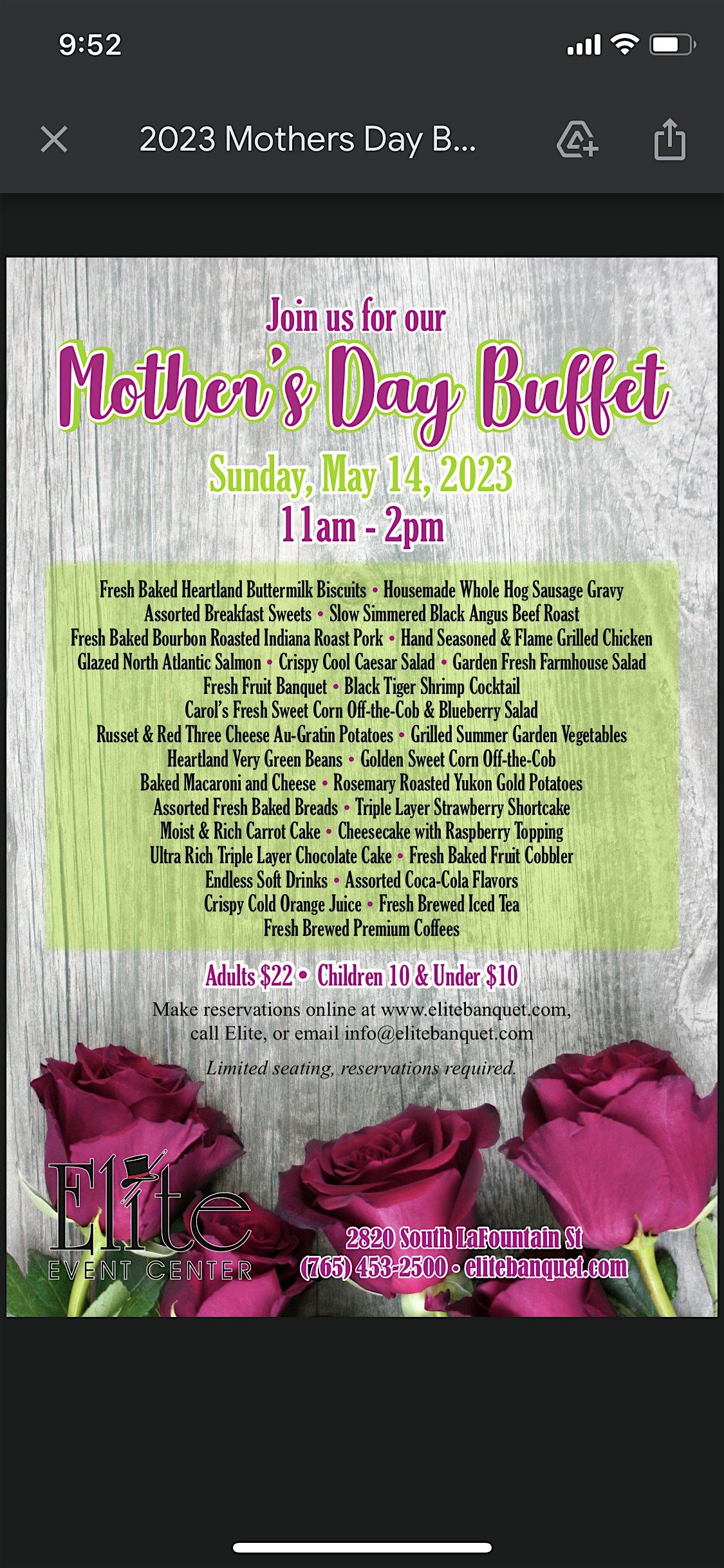 An Elite Mother's Day Buffet, 1pm Arrival | Event in Kokomo | AllEvents