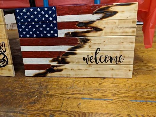Burnt Pallet Flag Any Emblem Or Welcome At Love 4 Art Studio