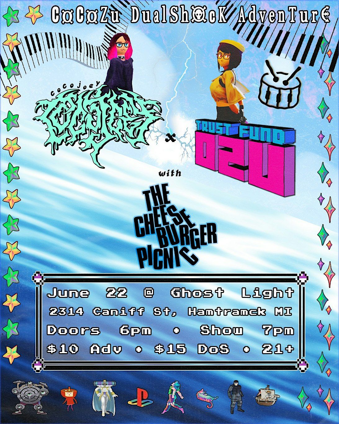 COCOJOEY, TRUST FUND OZU, THECHEESEBURGERPICNIC @ GHOST LIGHT HAMTRAMCK, MI, 22 June | Event in Hamtramck
