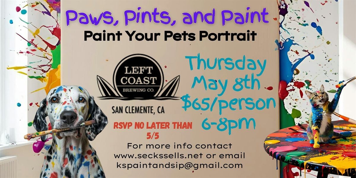 Paws, Pints, and Paint: Paint Your Pet's Portrait at Left Coast Brewing, 8 May | Event in San Clemente | AllEvents