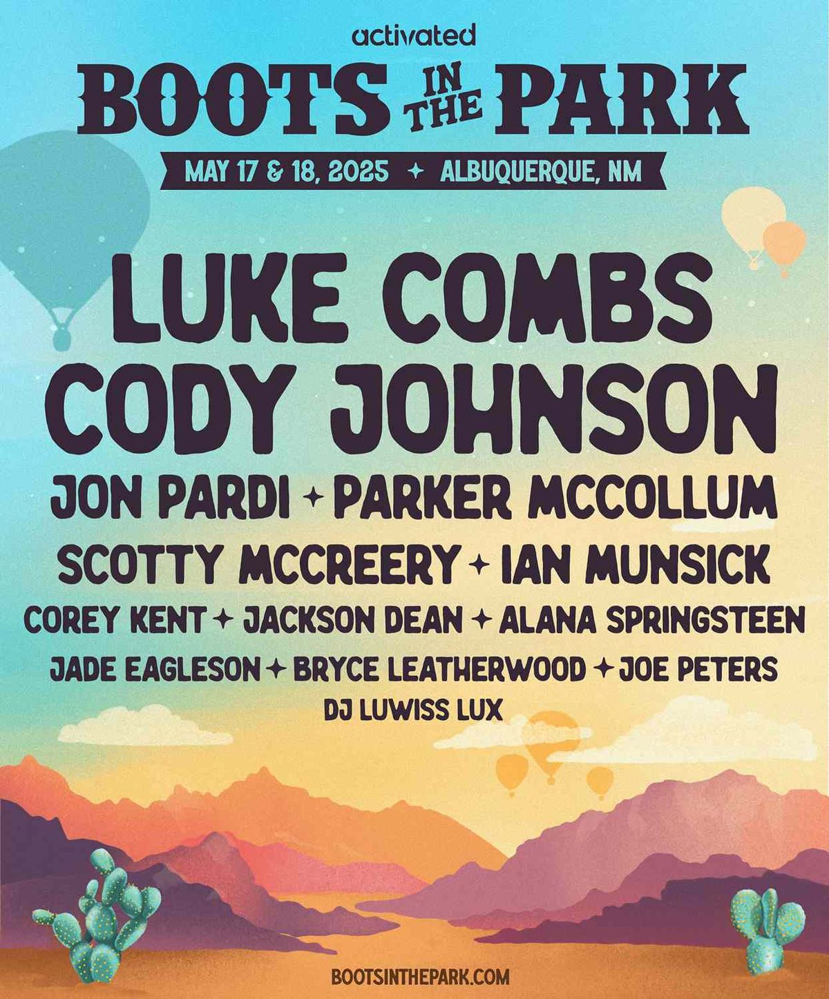 Boots In The Park: Luke Combs  Cody Johnson  Jon Pardi & Parker McCollum - 2 Day Pass, 16 May | AllEvents