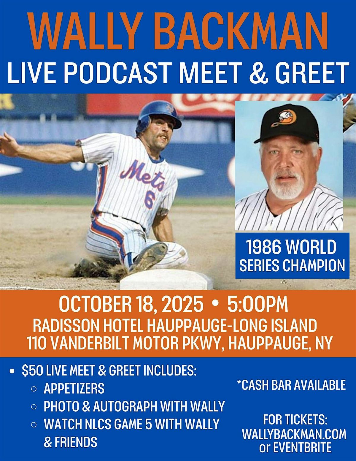 Live Podcast and Meet and Greet with 1986 World Series Champ Wally Backman, 18 October | Event in Hauppauge