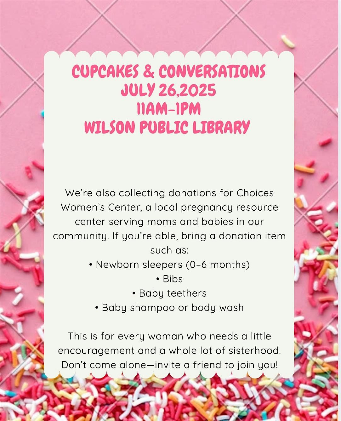 Cupcakes & Conversations, 26 July | Event in Wilson | AllEvents