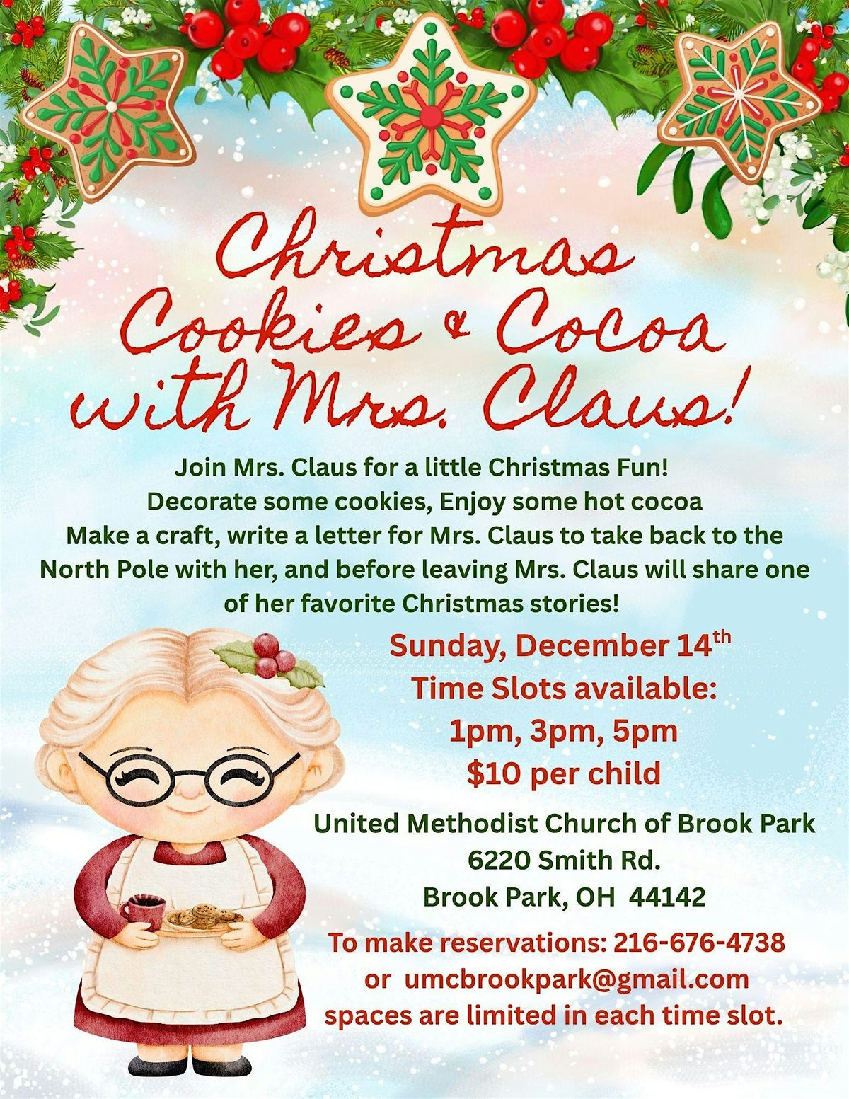 Cookies & Cocoa with Mrs Claus, 14 December | Event in Brook Park | AllEvents