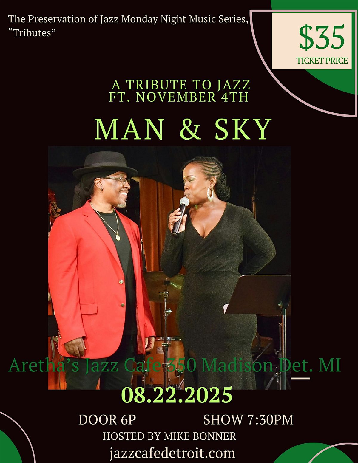 The Tribute to Jazz ft Man & Sky Covington & Friends, 22 August | Event in Detroit | AllEvents
