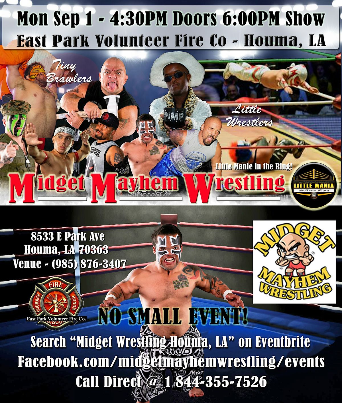 Midget Mayhem Wrestling Rips Through the Ring! Houma LA (All-Ages), 1 September | Event in Houma | AllEvents