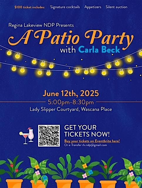 A Patio Party with Carla Beck, 12 June | Event in Regina | AllEvents
