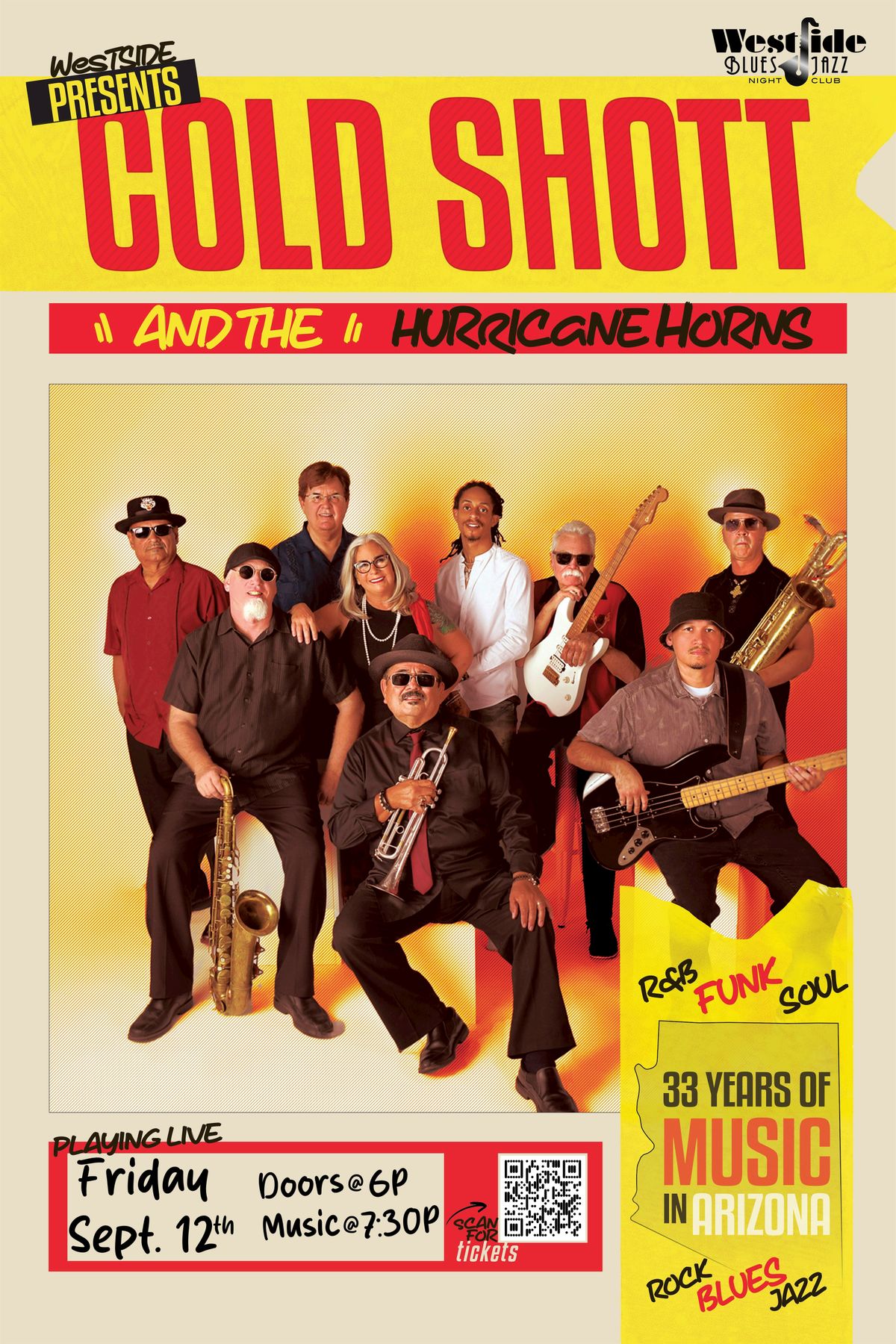 COLD SHOTT & THE HURRICANE HORNS (Funk/Blues/Soul), 12 September | Event in Glendale | AllEvents