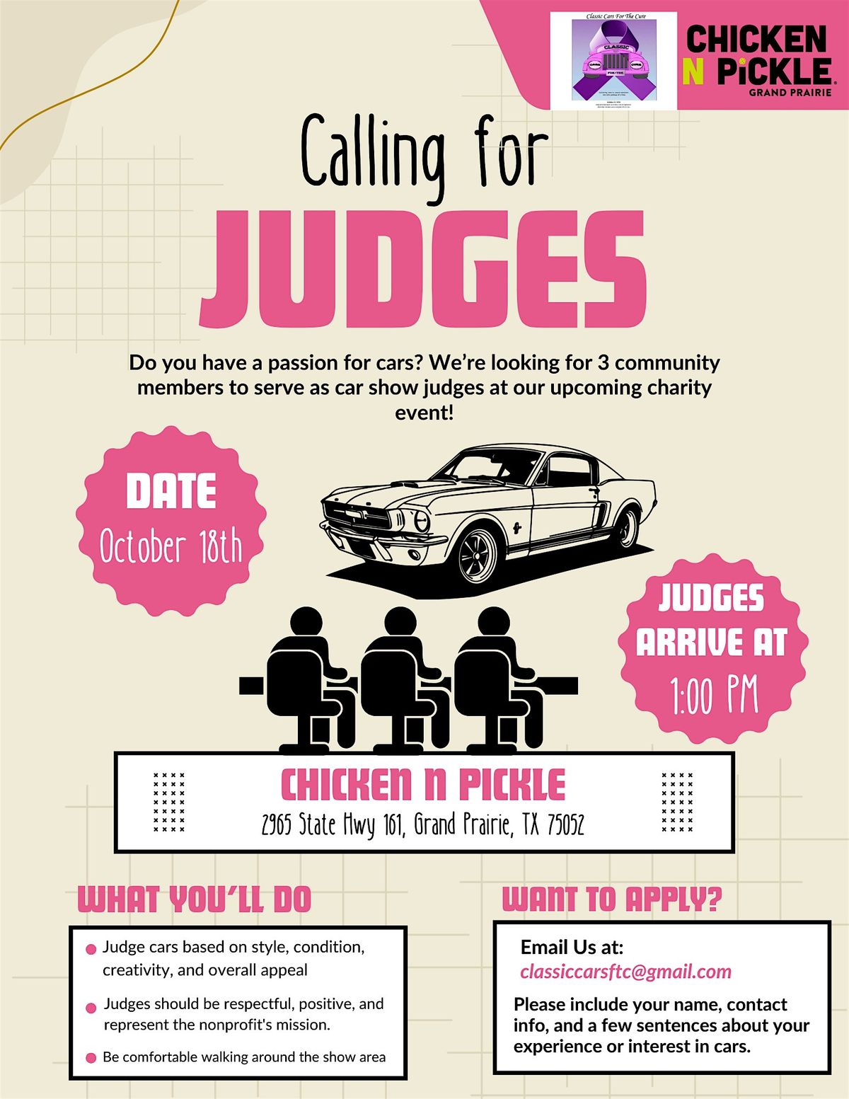 Cruisin' for the Cure (Interest to be a Judge) - Classic Cars for the Cure, 18 October | Event in Grand Prairie