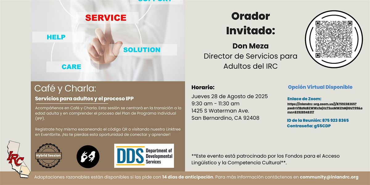 Coffee N Chat/Charla con Café: Adult Services and the IPP Process, 28 August | Event in San Bernardino | AllEvents