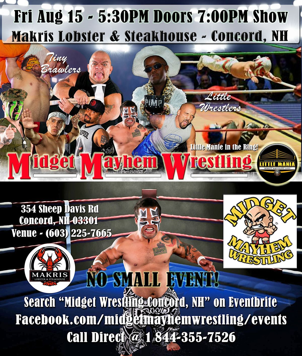 Midget Mayhem Wrestling Rips Through the Ring! Concord NH 16+, 15 August | Event in Concord | AllEvents