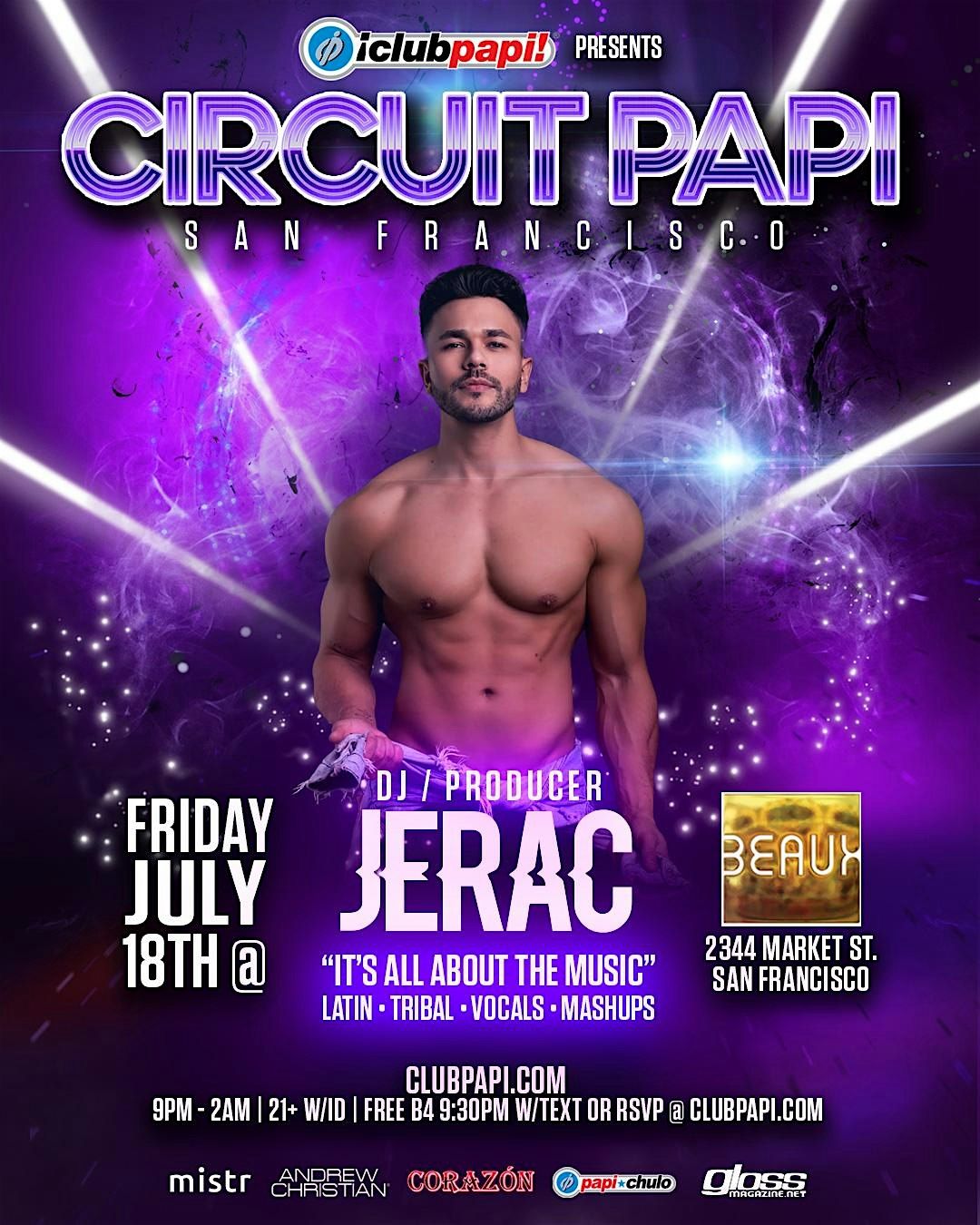 CIRCUIT PAPI SF "VIVA COLOMBIA" DJ/PRODUCER JERAC @ BEAUX SF!, 18 July | Event in San Francisco