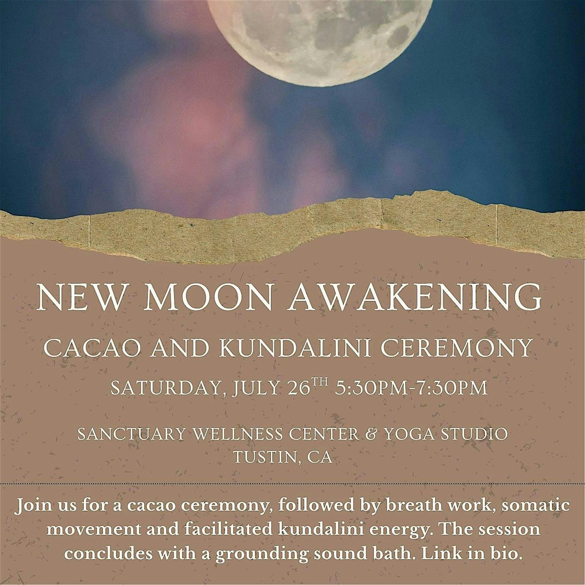 New Moon Awakening: Cacao and Kundalini Ceremony, 26 July | Event in Tustin | AllEvents