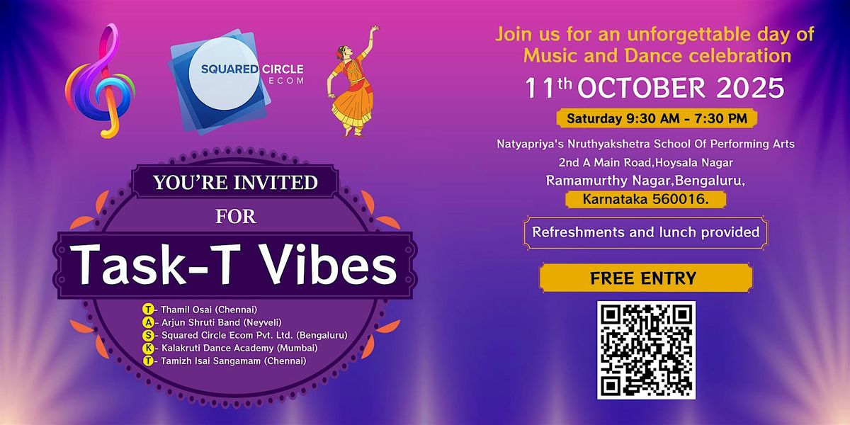 TASK-T VIBES – A Day of Music, Dance & Culture!, 11 October | Event in Bengaluru | AllEvents
