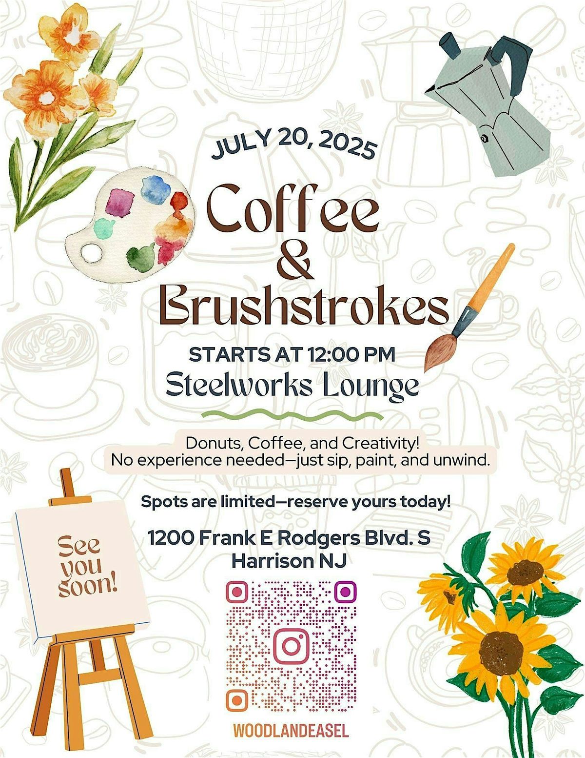 Coffee & Brushstrokes: Paint a Reflective Sky Scene (with Coffee & Donuts!), 20 July | Event in Harrison