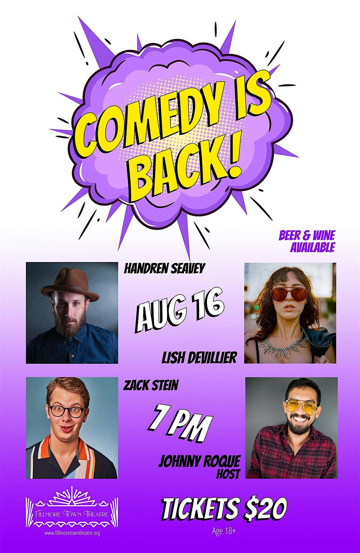 Stand-up Comedy At Fillmore Town Theatre, 16 August | Event in Fillmore | AllEvents