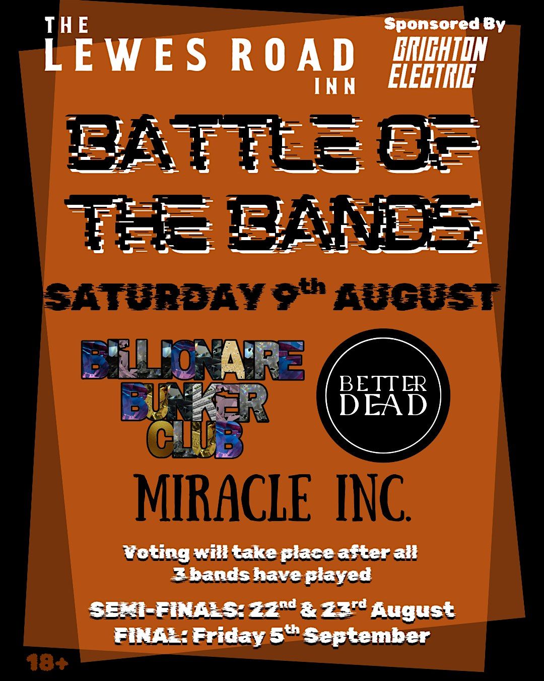 Battle Of The Band: Miracle Inc vs. Billionaire Bunker Club vs. Better Dead, 9 August | Event in Brighton and Hove