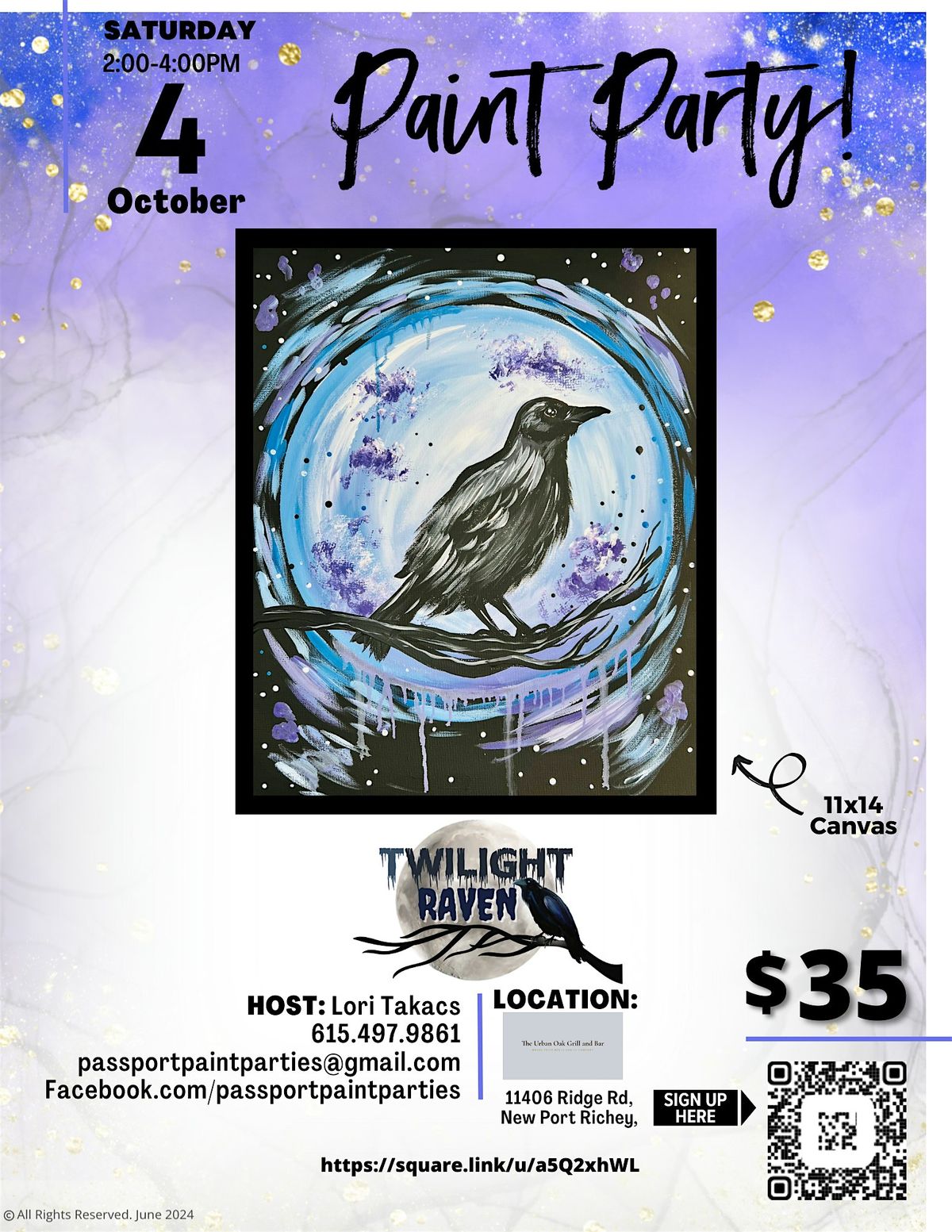 10.4.25 Twilight Raven Paint and Sip at The Urban Oak Bar and Grill, 4 October | Event in New Port Richey