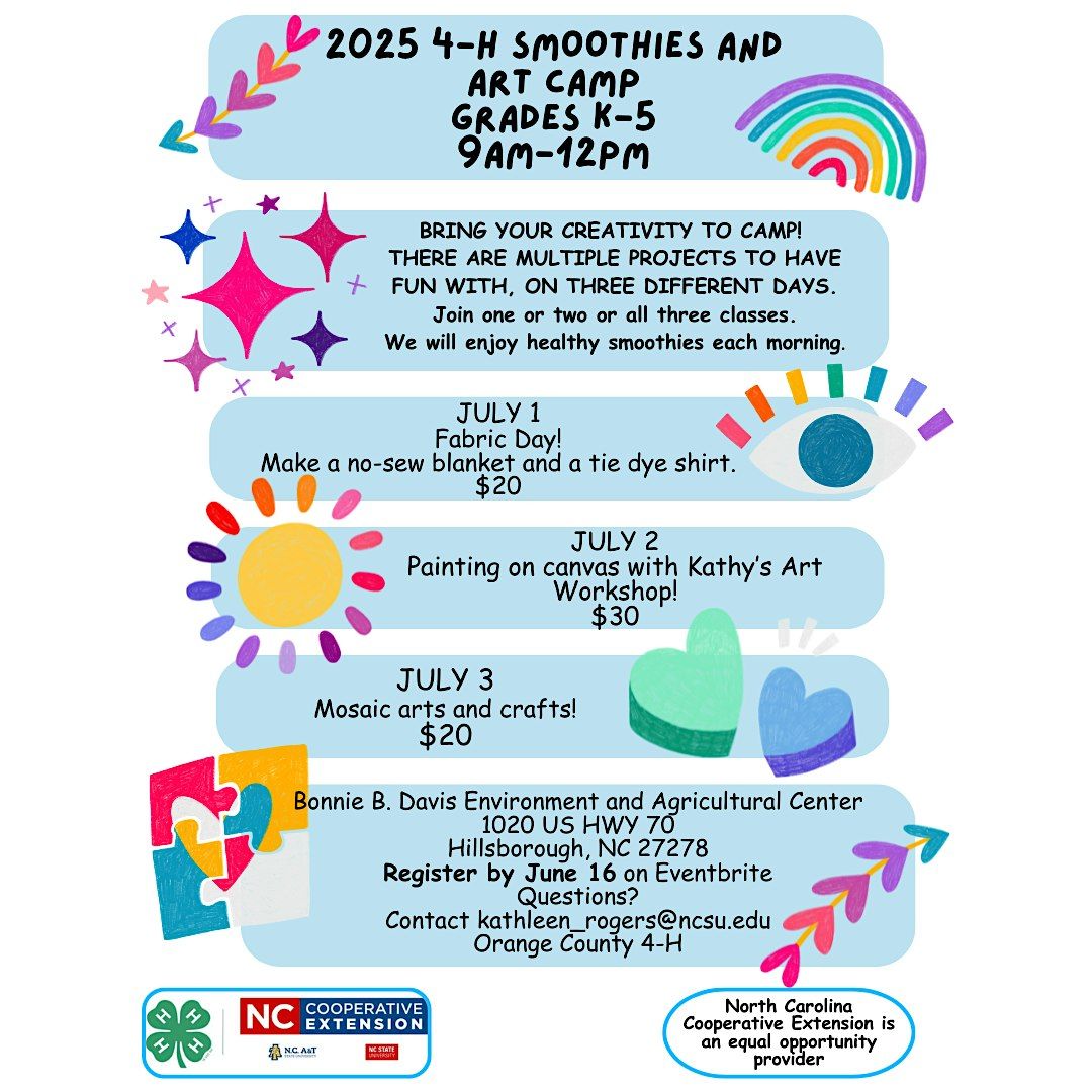 Smoothies & Art 4-H Camp, 1 July | Event in Hillsborough | AllEvents