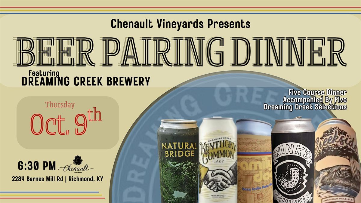 Chenault Vineyards Beer Pairing Dinner ft. Dreaming Creek Brewery, 9 October | Event in Richmond | AllEvents