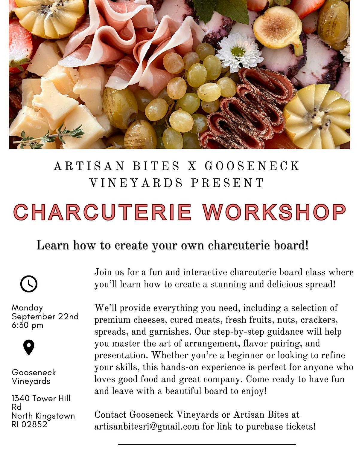 Charcuterie Workshop Artisan Bites X Gooseneck Vineyards, 22 September | Event in North Kingstown | AllEvents