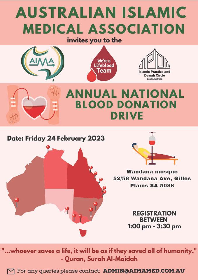 ANNUAL NATIONAL BLOOD DONATION, Wandana Mosque, Adelaide, 3 March 2023