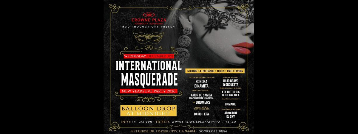 International Masquerade New Years Eve 2026 @ Crowne Plaza Hotel, 31 December | Event in Foster City | AllEvents