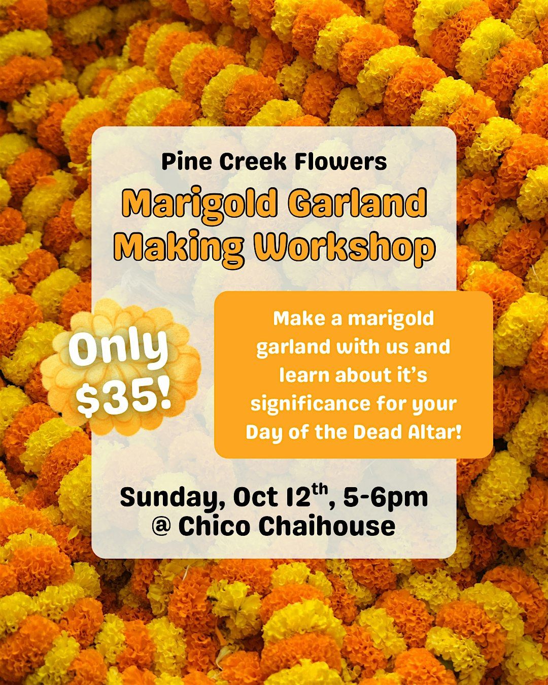 Marigold Garland Workshop, 12 October | Event in Chico | AllEvents