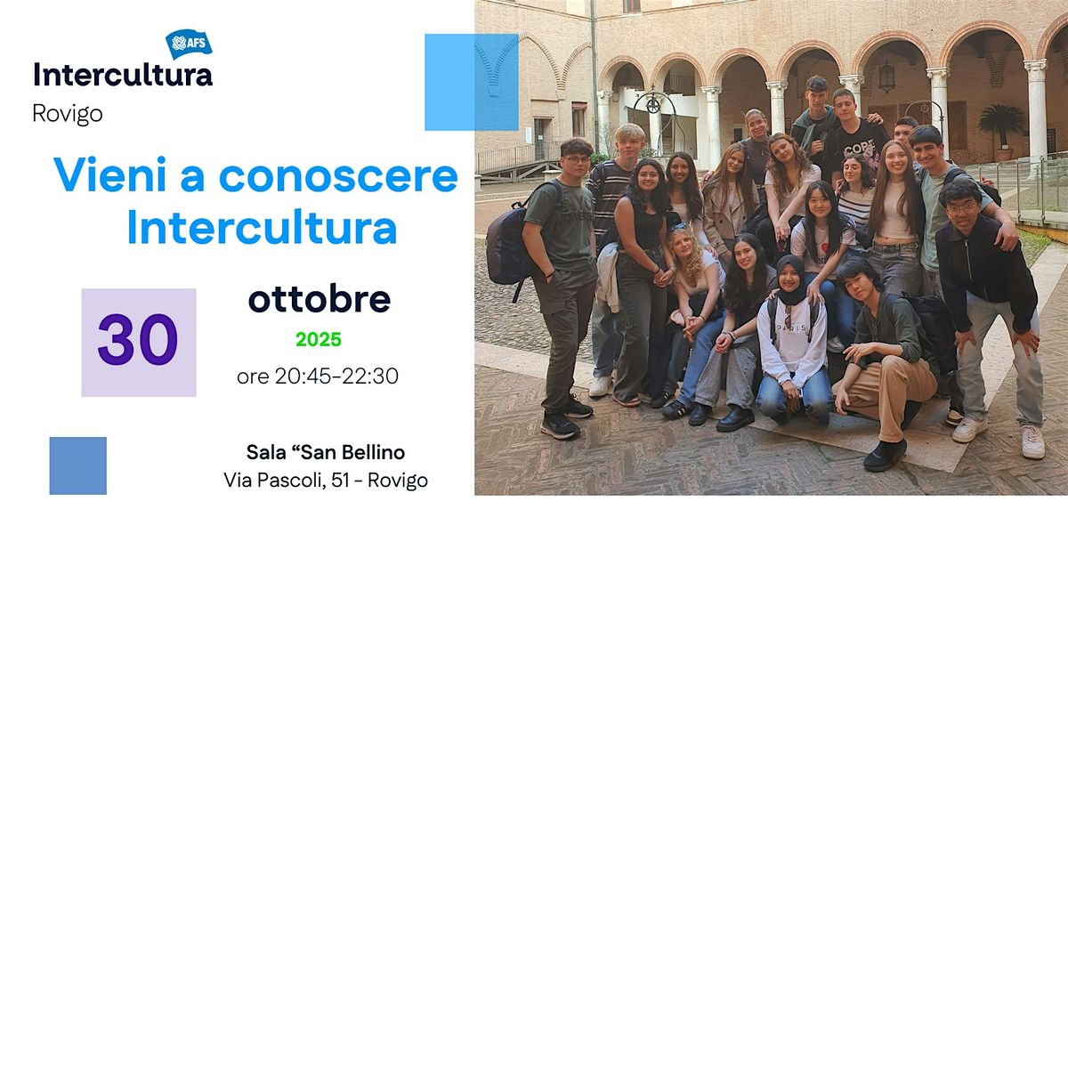 Presentazione programmi Intercultura e borse di studio, 30 October | Event in Rovigo | AllEvents