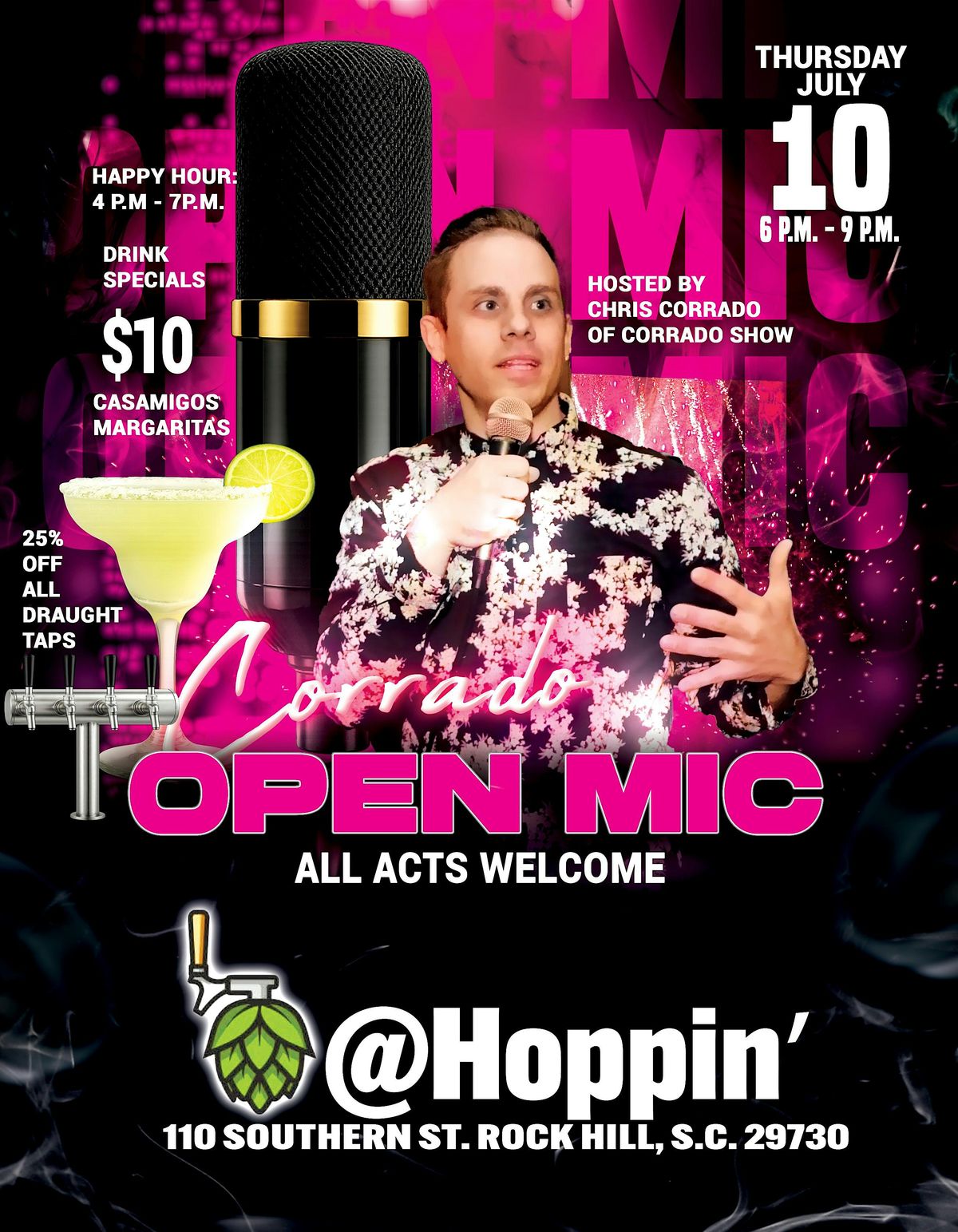 Corrado Open Mic Show @ Hoppin': 7/10/25, 10 July | Event in Rock Hill | AllEvents