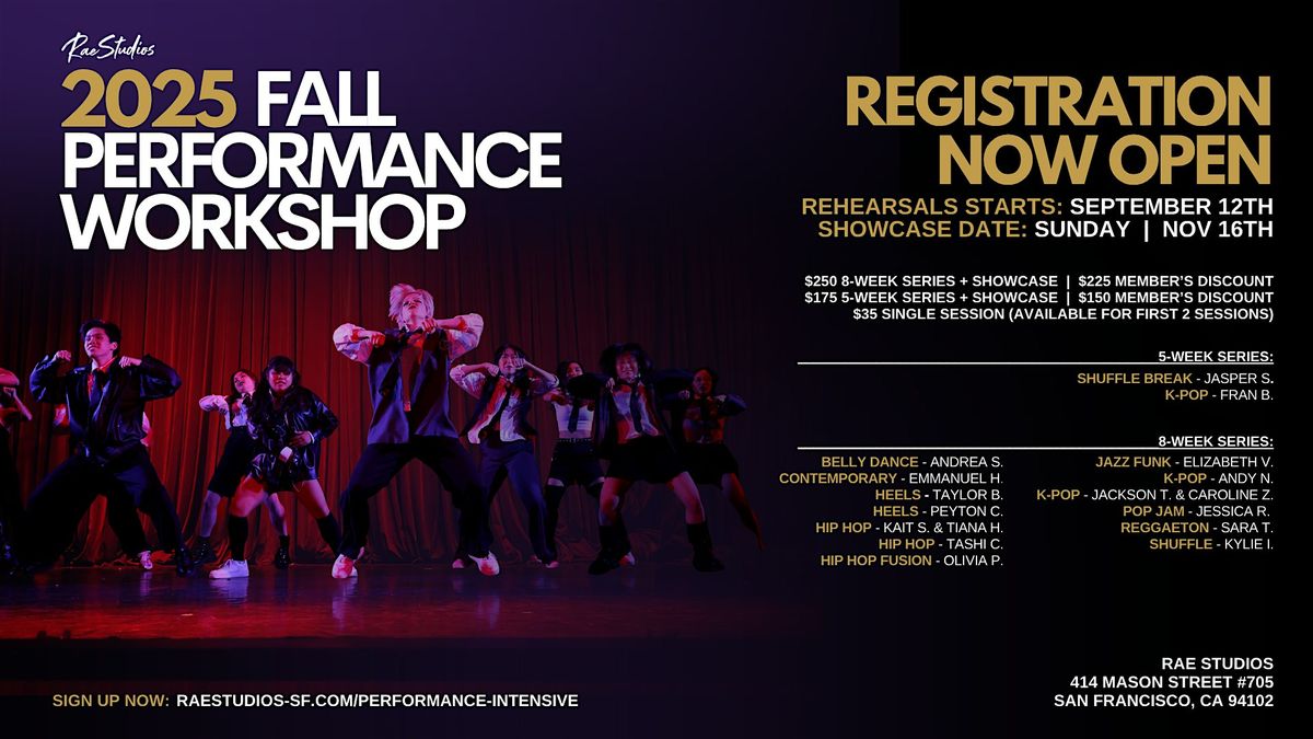 Rae Studios' 2025 Fall Performance Workshop, 21 September | Event in San Francisco | AllEvents