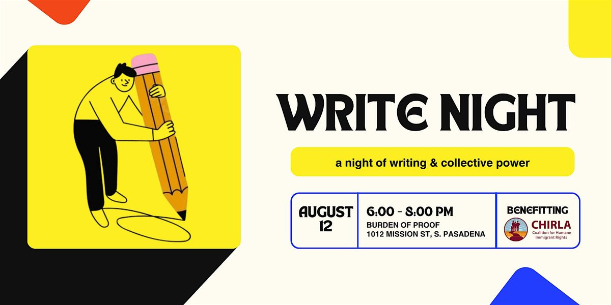Write Night: Sip & Write Fundraiser for CHIRLA, 12 August | Event in South Pasadena | AllEvents