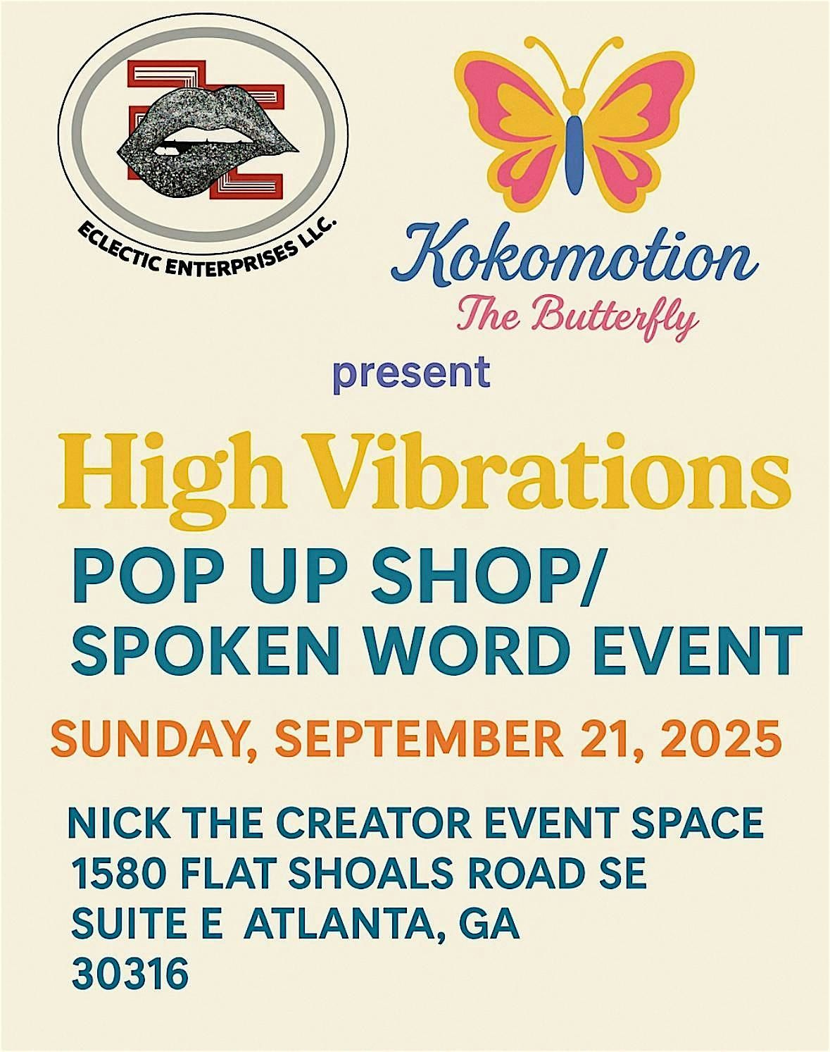 High Vibrations Pop Up Shop/Spoken Word Event, 21 September | Event in Atlanta | AllEvents