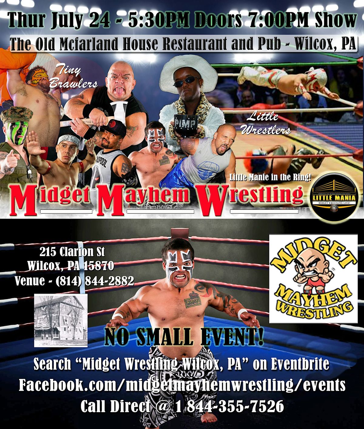 Midget Mayhem Wrestling Rips Through the Ring! Wilcox PA (All-Ages), 24 July | Event in Wilcox | AllEvents