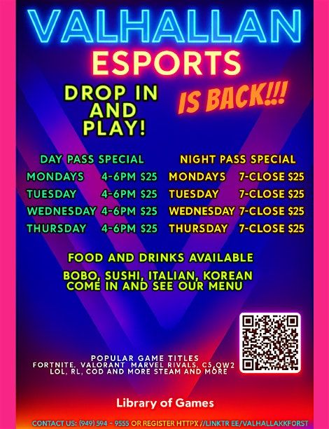 Valhallan Esports Drop-In passes! | Event in Lake Forest | AllEvents
