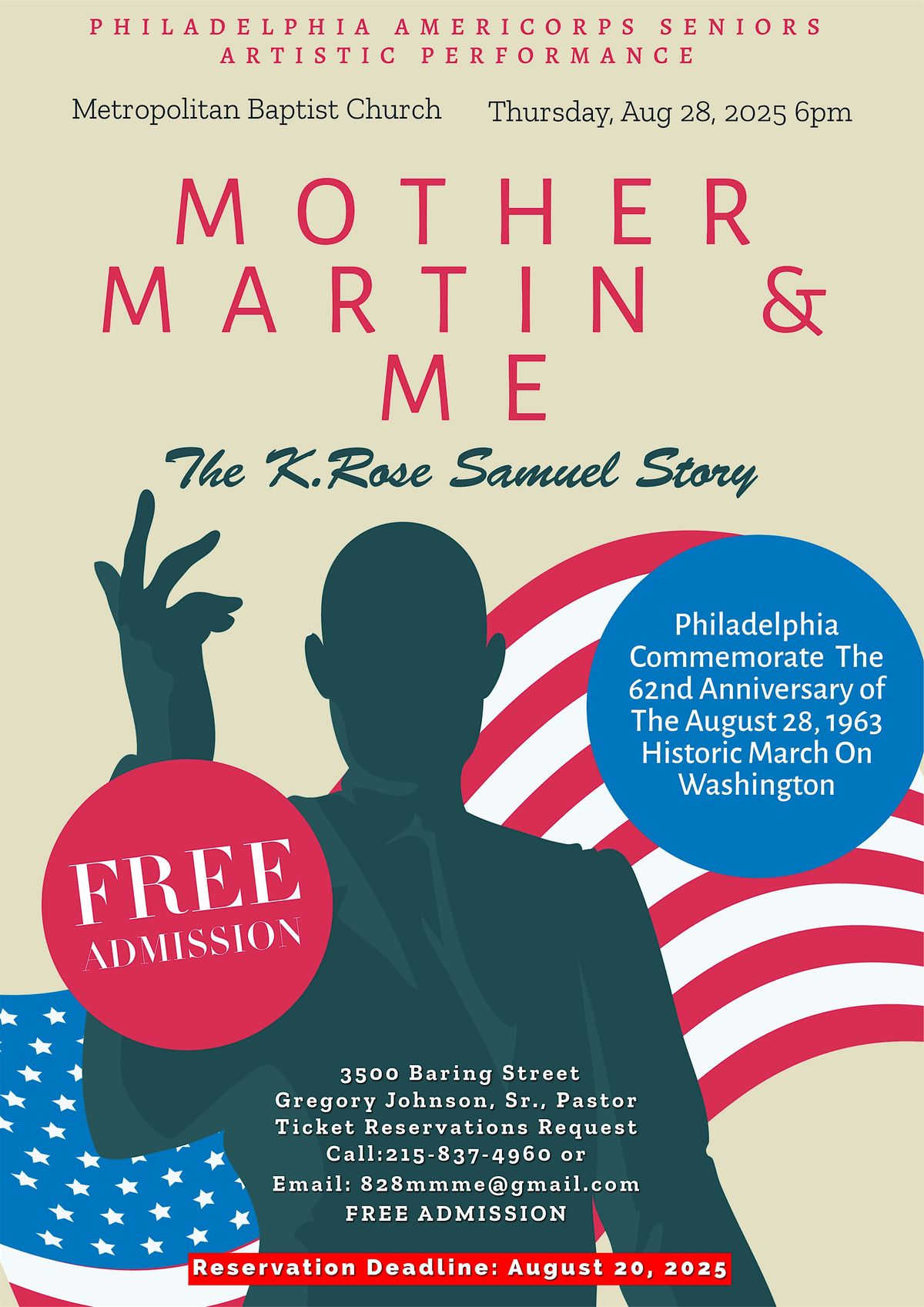 Mother Martin and Me. The K.Rose Samuel Story, 28 August | Event in Philadelphia | AllEvents