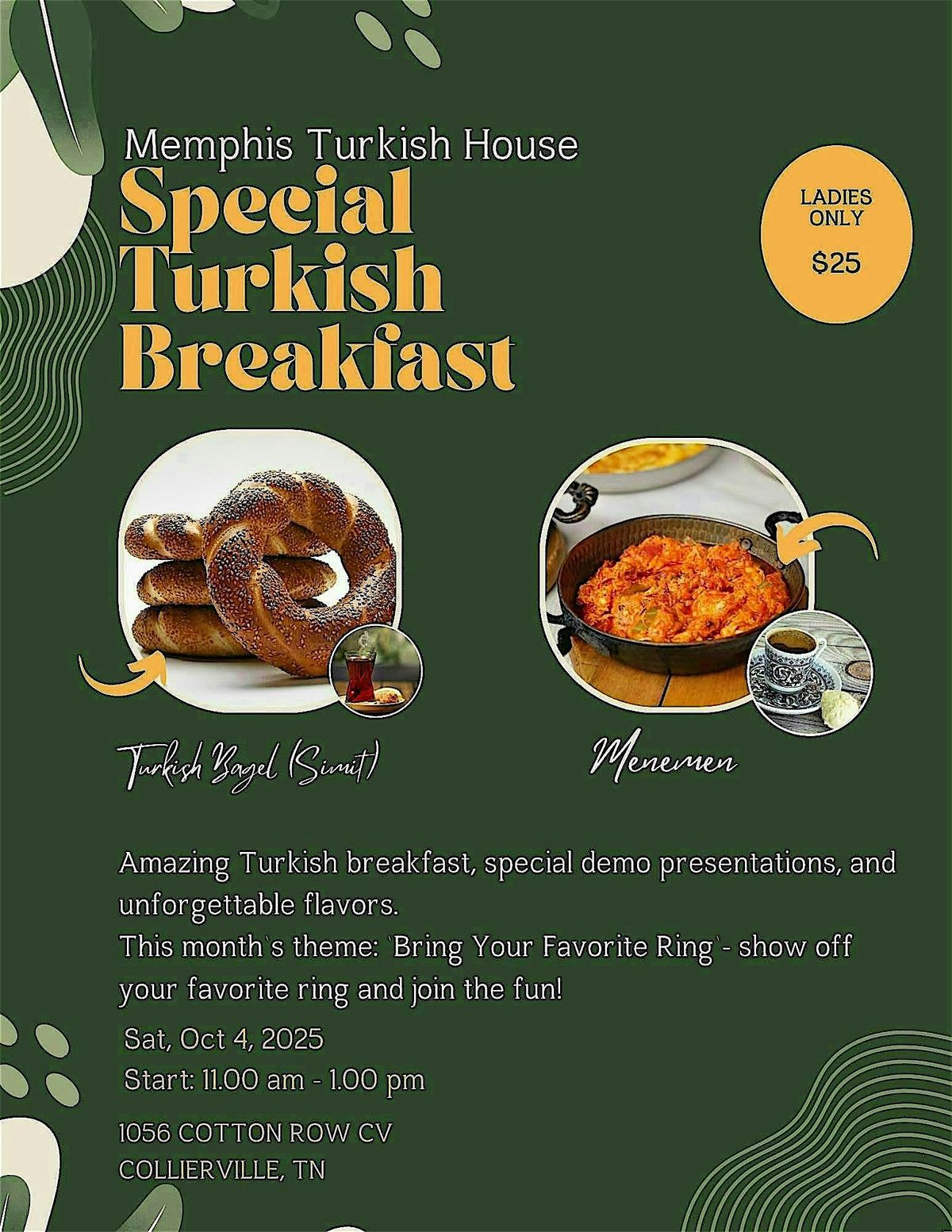 Turkish Cooking Class on Saturday, October 4th, 2025, 4 October | Event in Collierville | AllEvents