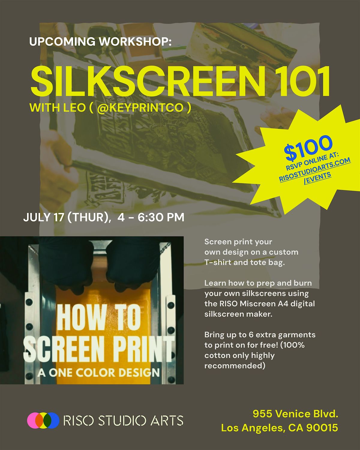 SILKSCREEN 101 w/ Leo (@keyprintco) 1-color, 18 September | Event in Los Angeles | AllEvents