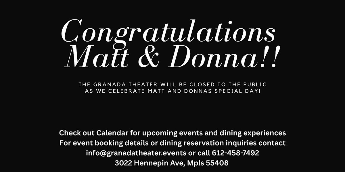 Matt & Donna's Wedding Day! Closed to the public., 6 September | Event in Minneapolis | AllEvents