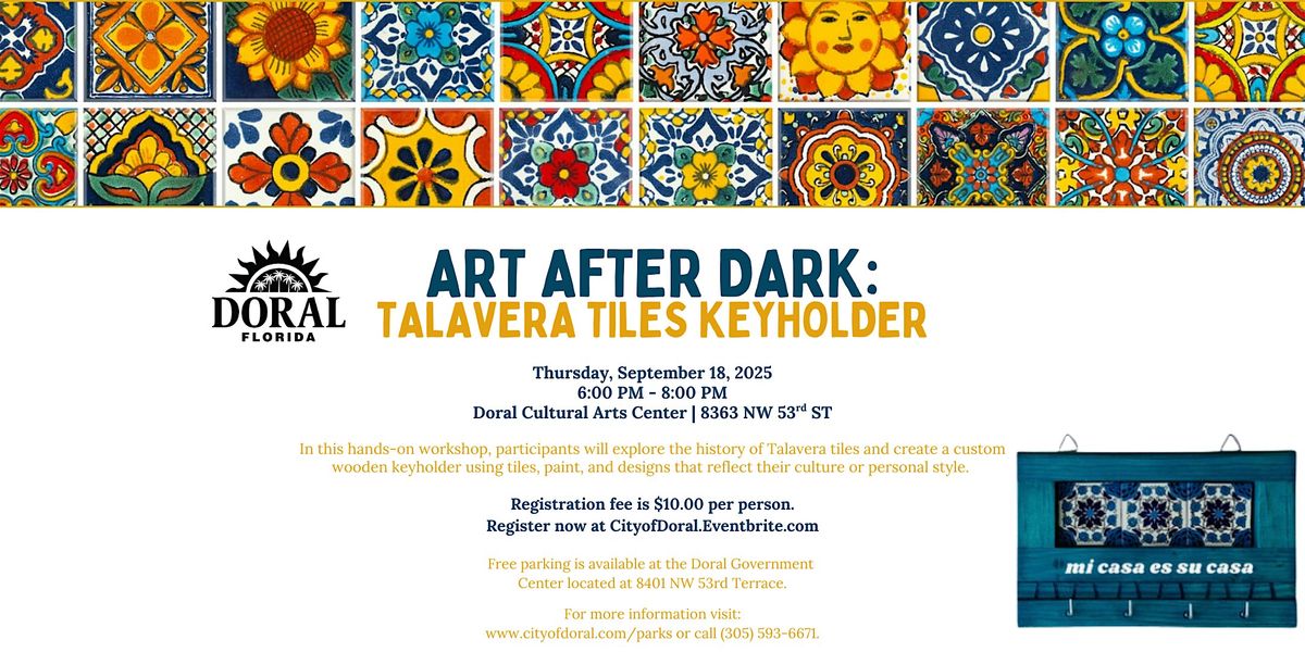 Art After Dark: Talavera Tiles Keyholder Workshop, 18 September | Event in Doral | AllEvents