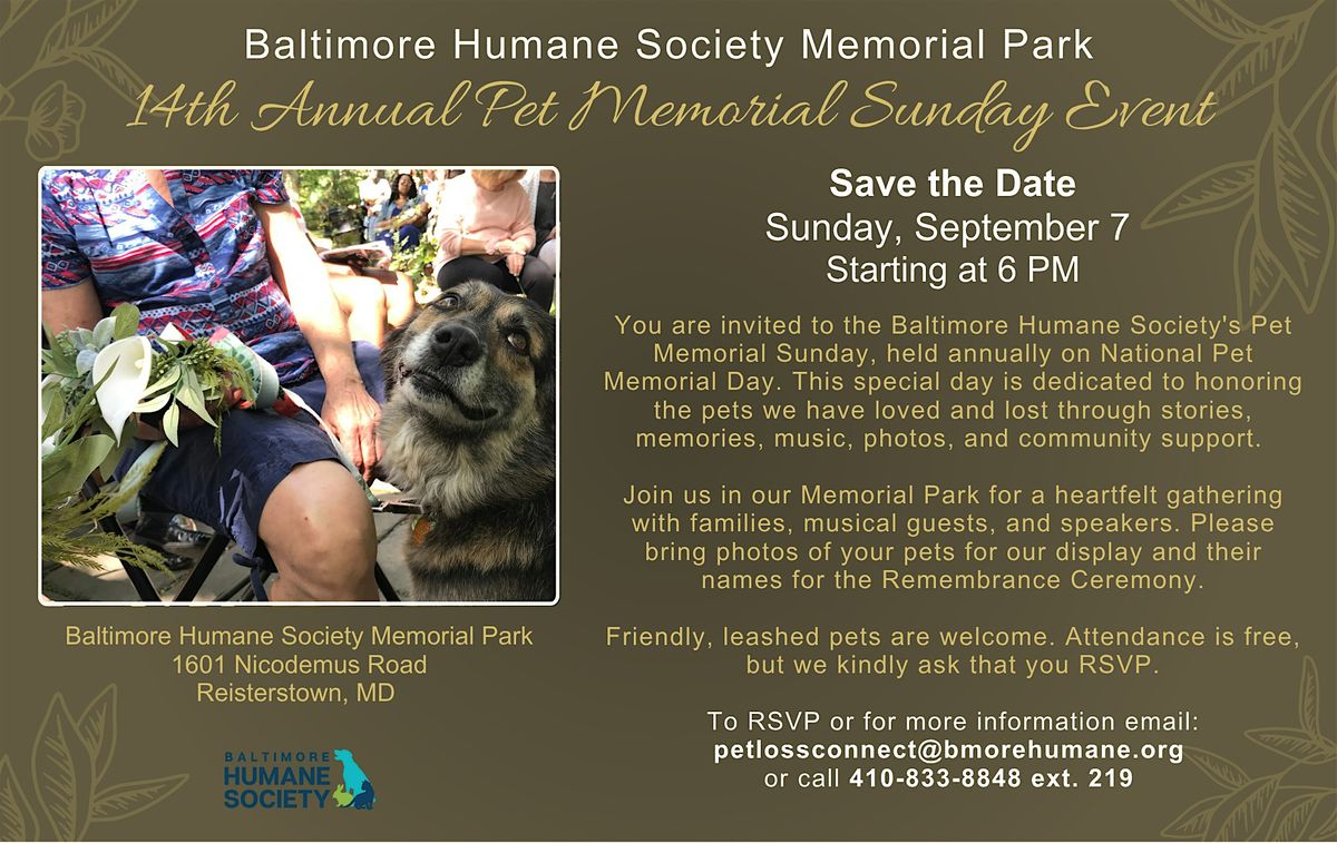 14th Annual Pet Memorial Sunday at the Baltimore Humane Society, 7 September | Event in Reisterstown | AllEvents