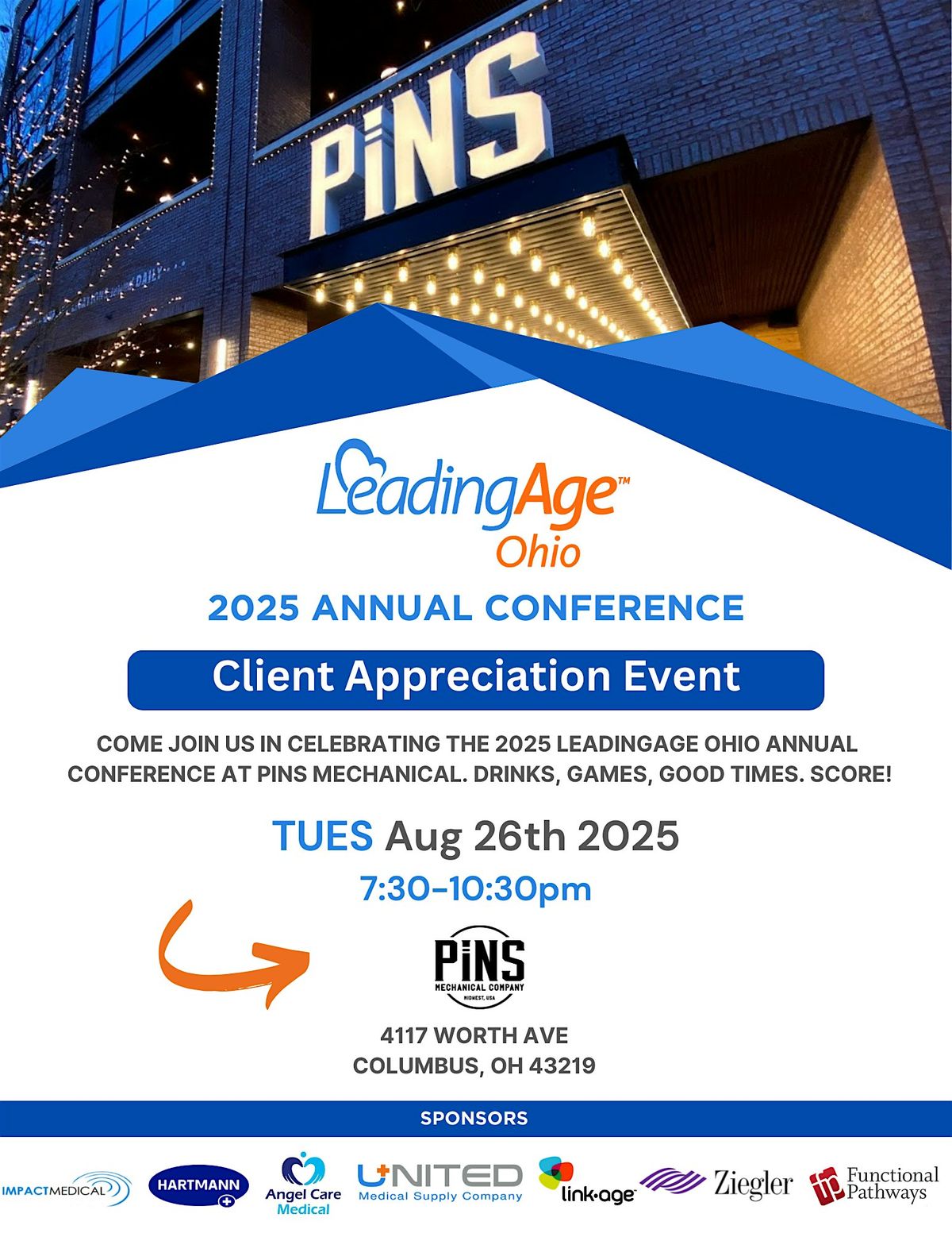 LeadingAge Ohio 2025 Client Appreciation Event at Pins!, 26 August | Event in Columbus | AllEvents